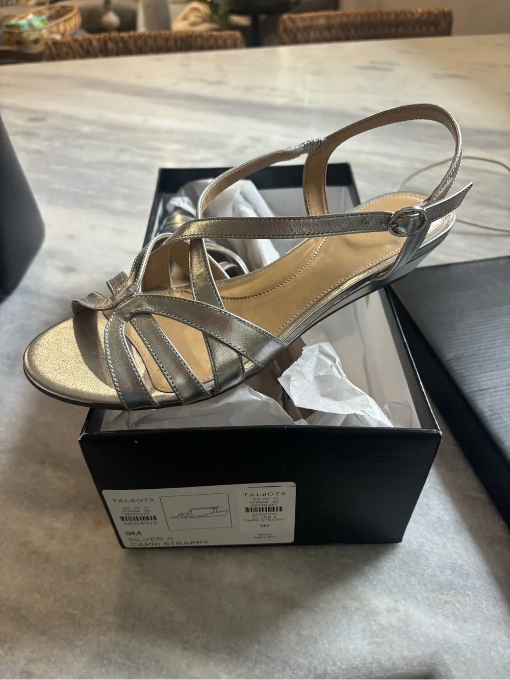 Talbots Metallic Silver Strappy Slingback Sandals